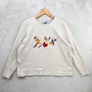 Vintage Bobbie Brooks Grandma Sweater Womens XL Autumn Birds Birdhouse 90s